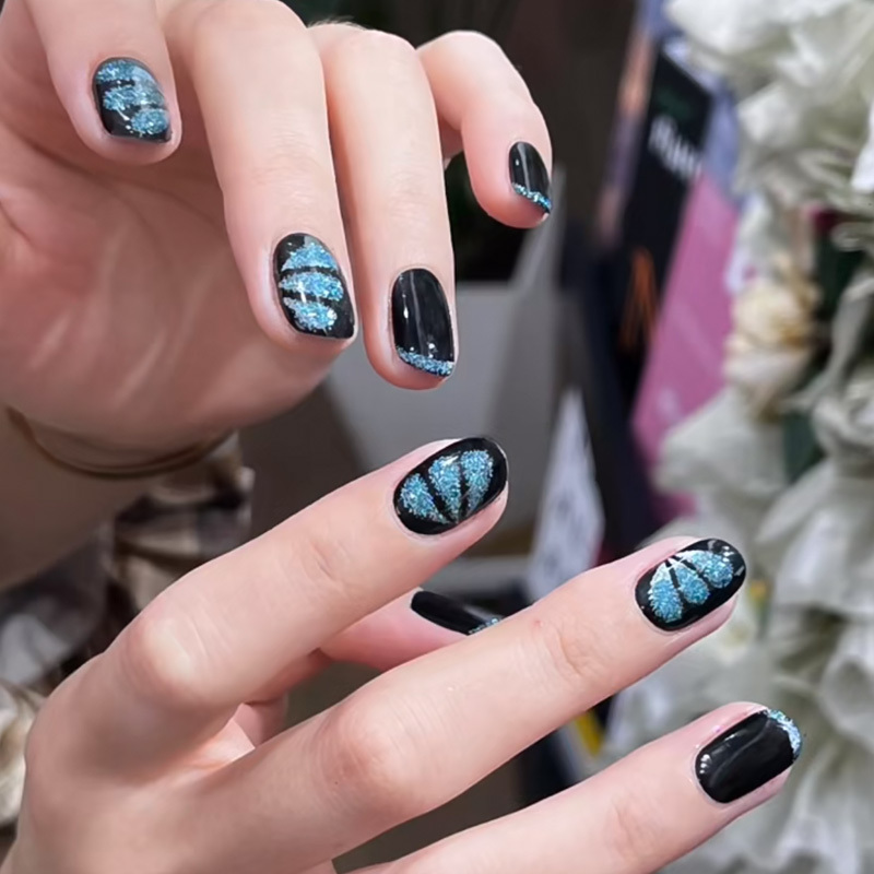 Twilight Butterfly Wearable Nails Fearless Contract Blue Butterfly Cat Eye Millennial Hot Girl Style Removable Nail Stickers Finished Nail Art