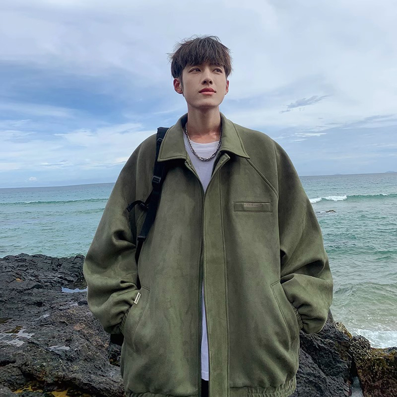 Brand (Clothing) American Retro Suede Jacket for Men, Autumn and Winter Trendy Loose Fit Versatile Couple's Jacket, Cool and Stylish