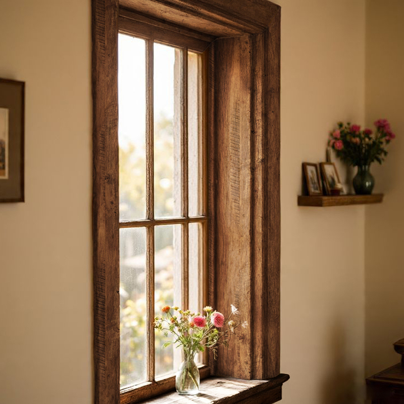 Aluminum Alloy Glass Door and Window Frame Stickers, Self-Adhesive Song-Style Antique Wood Grain Renovation Door Trim, Edge Wrapping, Door Frame Decoration, and Cover-Up for Imperfections