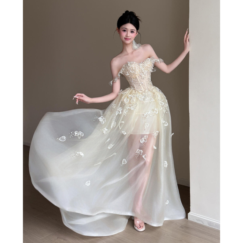 Light Gauze Morning Gown for Petite Brides, High-End Style for Homecoming Photoshoots, Super Fairy-Like Wedding Dress for Birthday and Engagement Ceremonies Light Gauze Morning Gown for Petite Brides, High-End Style for Homecoming Photoshoots, Super Fairy-Like Wedding Dress for Birthday and Engagement Ceremonies