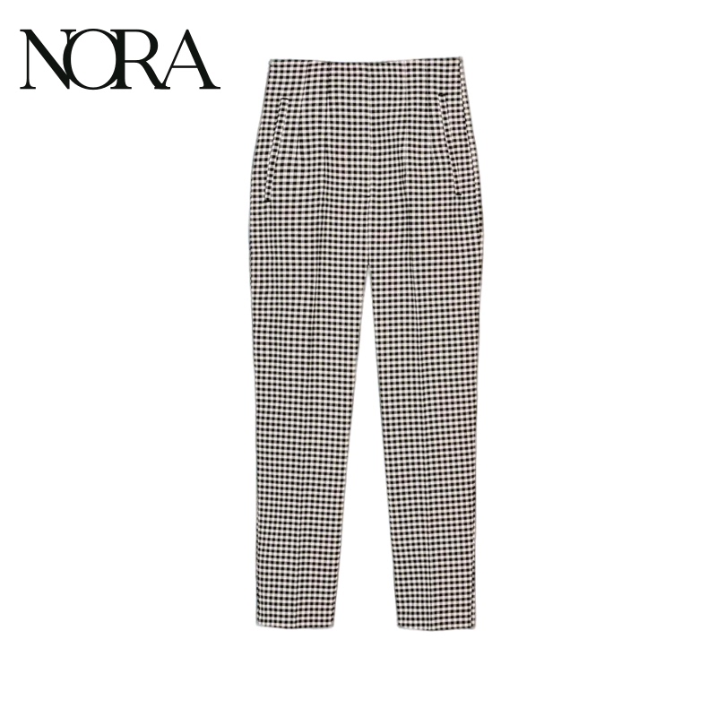 Spring and Summer New Women's Casual Style Zip-Up Printed Pants with Visible Stitching Decoration, High-Waisted Ankle-Length Trousers 1478731