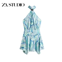 ZA new summer women's ins style stand-up collar sleeveless pleated flared skirt hanging neck dress 1319069