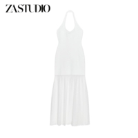ZA new summer women's holiday style round neck backless drape hem hanging neck knitted dress 4192070