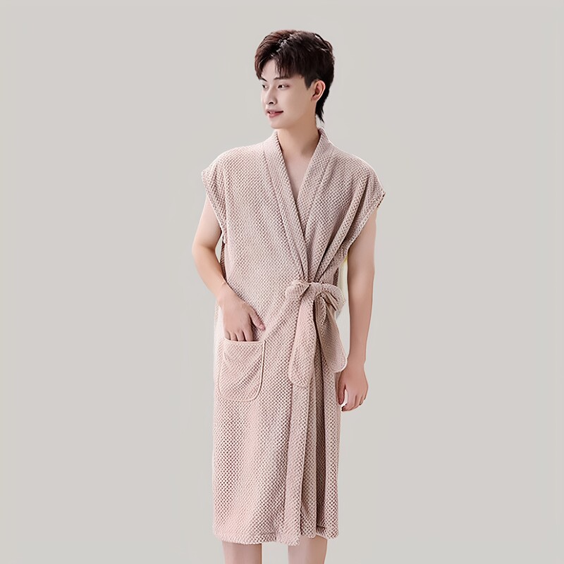 Pineapple Men's Bathrobe, Thickened Quick-Dry Bath Towel, Coral Fleece Bathrobe, Soft New Autumn and Winter Absorbent Bathrobe