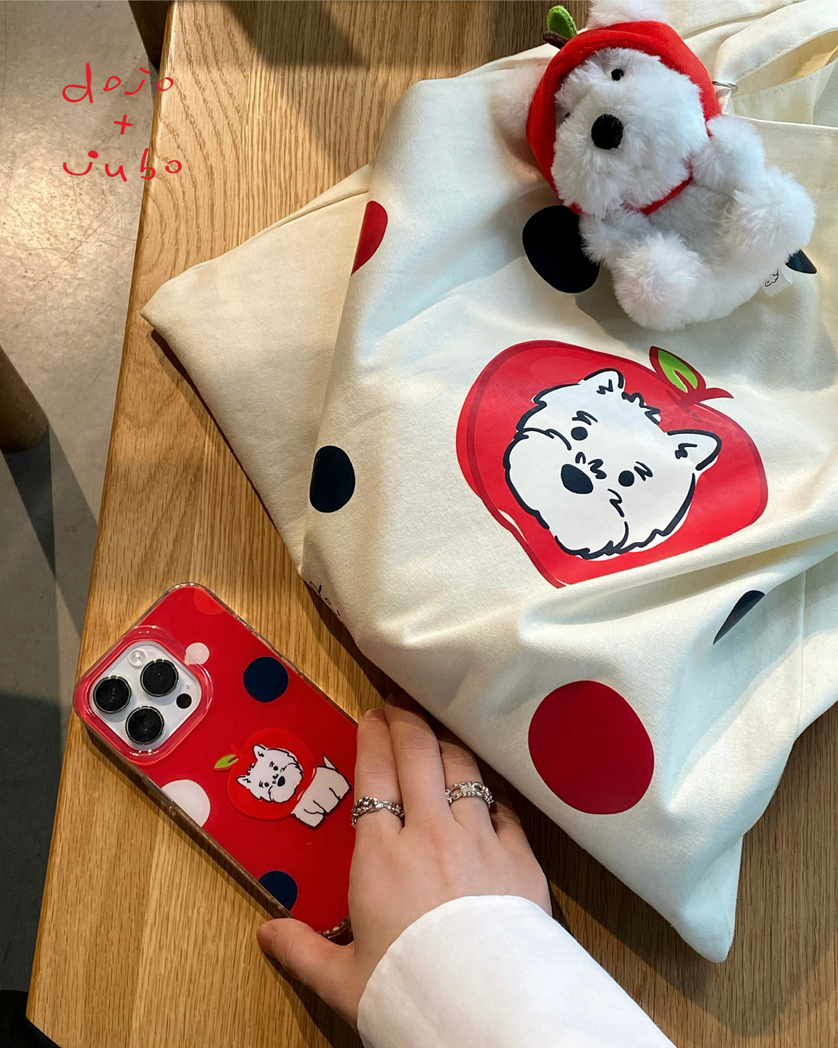 Мода холст dojo+jubo原创苹 𬞟果小狗环保帆布袋购物袋单肩大容量通勤西高地