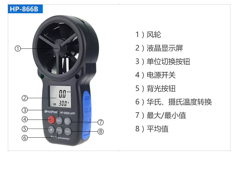 Máy đo gió kỹ thuật số Huapu cầm tay có độ chính xác cao cấp công nghiệp Máy đo gió Máy đo gió ngoài trời Máy đo thể tích không khí