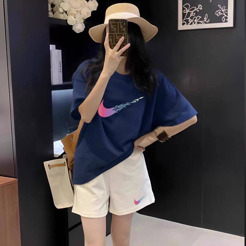Summer Women's Breathable Two-Piece Short-Sleeved Shorts Casual Sports Suit Korean Style Loose Large Size Pure Cotton Suit Trendy