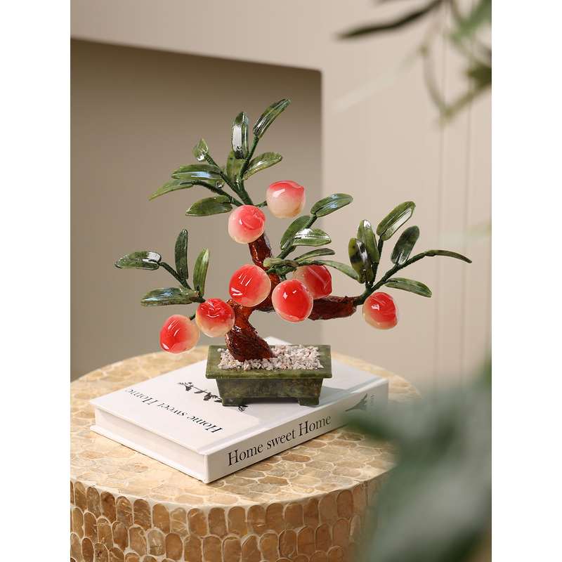 Seesova New Chinese Style Peach Desktop Jade Bonsai Ornament Living Room Entrance Niche High-End Decorative Gift Seesova New Chinese Style Peach Desktop Jade Bonsai Ornament Living Room Entrance Niche High-End Decorative Gift
