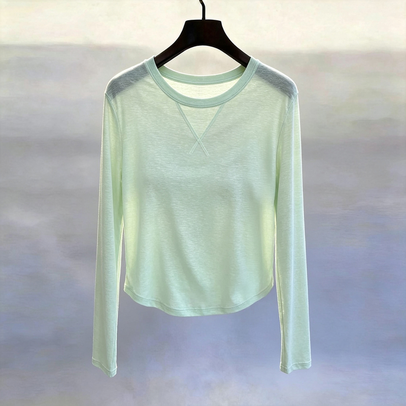 Mint Green Long-Sleeved T-Shirt for Women, Early Autumn, Relaxed Casual Blouse, Dopamine Style, Loose and Slimming Thin Top Mint Green Long-Sleeved T-Shirt for Women, Early Autumn, Relaxed Casual Blouse, Dopamine Style, Loose and Slimming Thin Top
