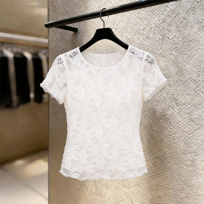 2026 Summer Design Lace Short-Sleeve Crochet Slim Fit Slimming Short-Sleeve T-Shirt Top for Petite Women 2026 Summer Design Lace Short-Sleeve Crochet Slim Fit Slimming Short-Sleeve T-Shirt Top for Petite Women