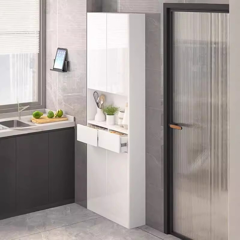 Ultra-Thin Luxury White Sideboard Kitchen Storage Cabinet Integrated Wall-Mounted Bathroom Narrow Tall Cabinet