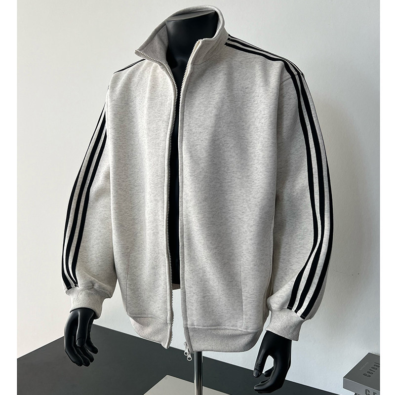 New Balance Spring and Autumn Three-Stripe Zip-Up Sweatshirt for Men, Stand Collar, Casual Trendy Brand, American High Street Style, Hoodless, for Youth