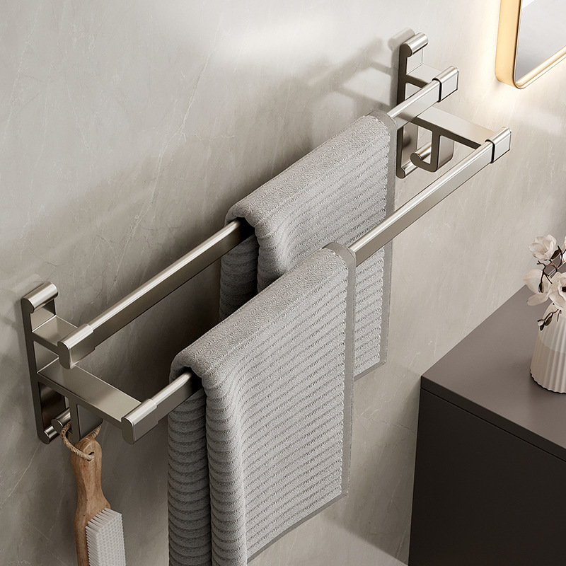 Gun Ash-Free Space Aluminum Wool Towel Rack Light Lavish Towel Rod Hanging Pole Toilet Rack Double Pole Bathroom bath towel rack-Taobao