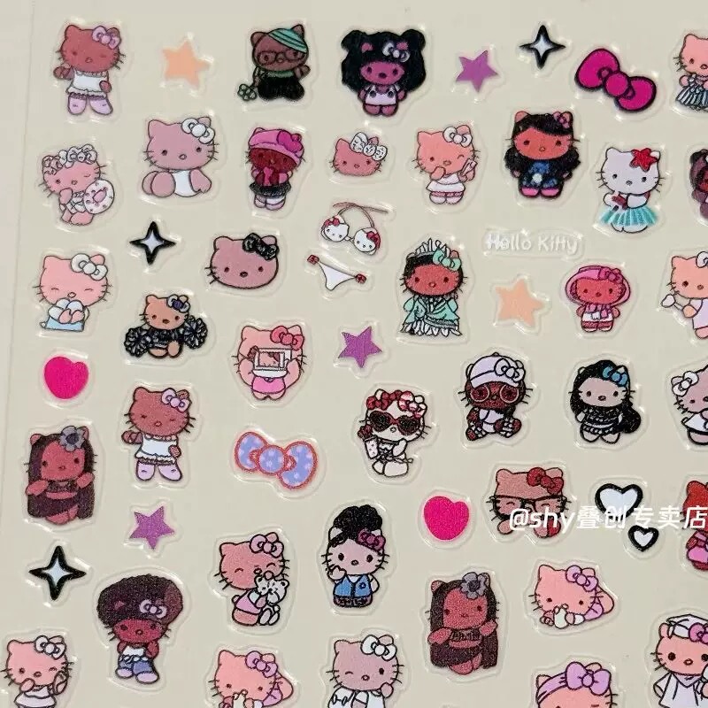 Kitty Nail Stickers Embossed 3D Black Leather Kitty Cute Designs Waterproof Ccd Phone DIY Nails