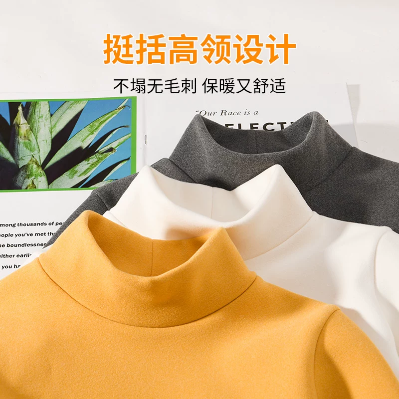 回力煜勤专卖店:29元! 回力女童白色打底衫内搭半高领2025新款大童加绒儿童秋长袖上衣女-3