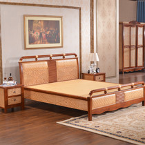 Southeast Asian rattan art big bed retro rattan wood big bed old man rattan bed country wedding big bed solid wood rattan bed 1 8
