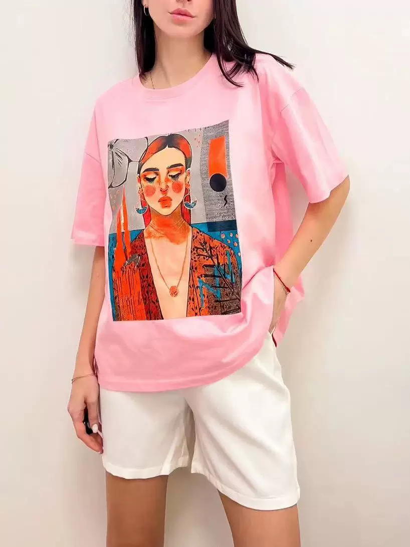 100% хлопковая женская oversize футболка с принтом комиксов