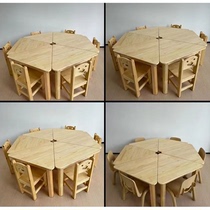 Kindergarten splicable table childrens painted solid wood triangle table early education art area hexagonal reading manufacturer
