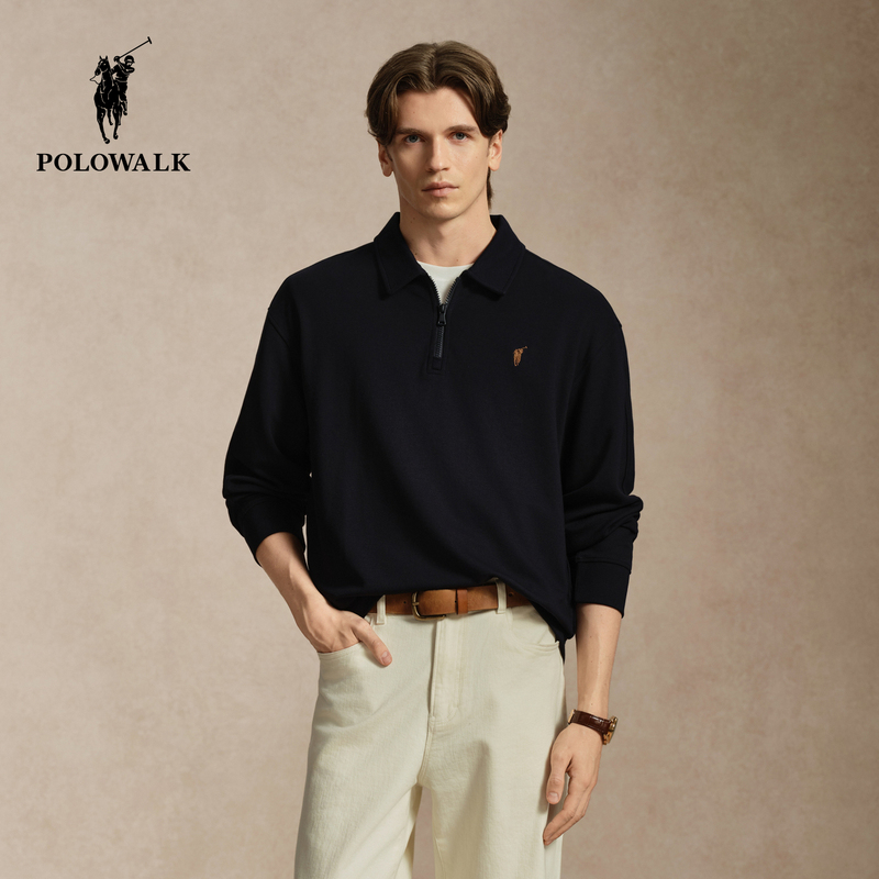 Polowalk Men's Long-Sleeved T-Shirt 2026 Autum New Classic Half-Zip Pure Color Fashionable Pullover Top Polowalk Men's Long-Sleeved T-Shirt 2026 Autum New Classic Half-Zip Pure Color Fashionable Pullover Top