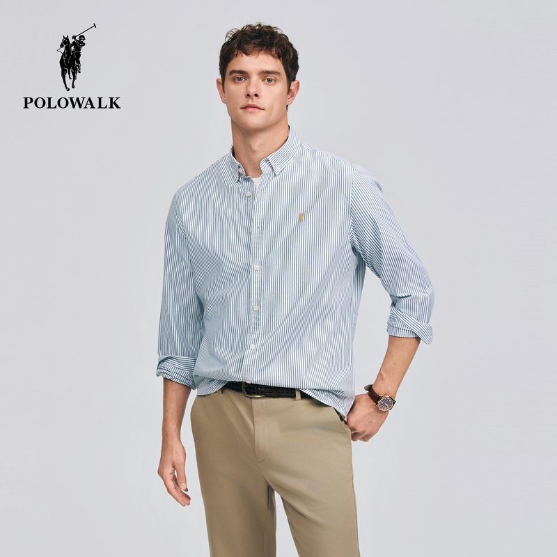 Polowalk Men's Long-Sleeved Shirt 2026 Spring New Men's Business Casual Inner Wear Striped Long-Sleeved Shirt