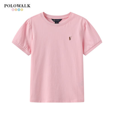 POLOWALK children's new summer short-sleeved round-neck T-shirt, short-sleeved T-shirt top, skin-friendly, breathable, solid color