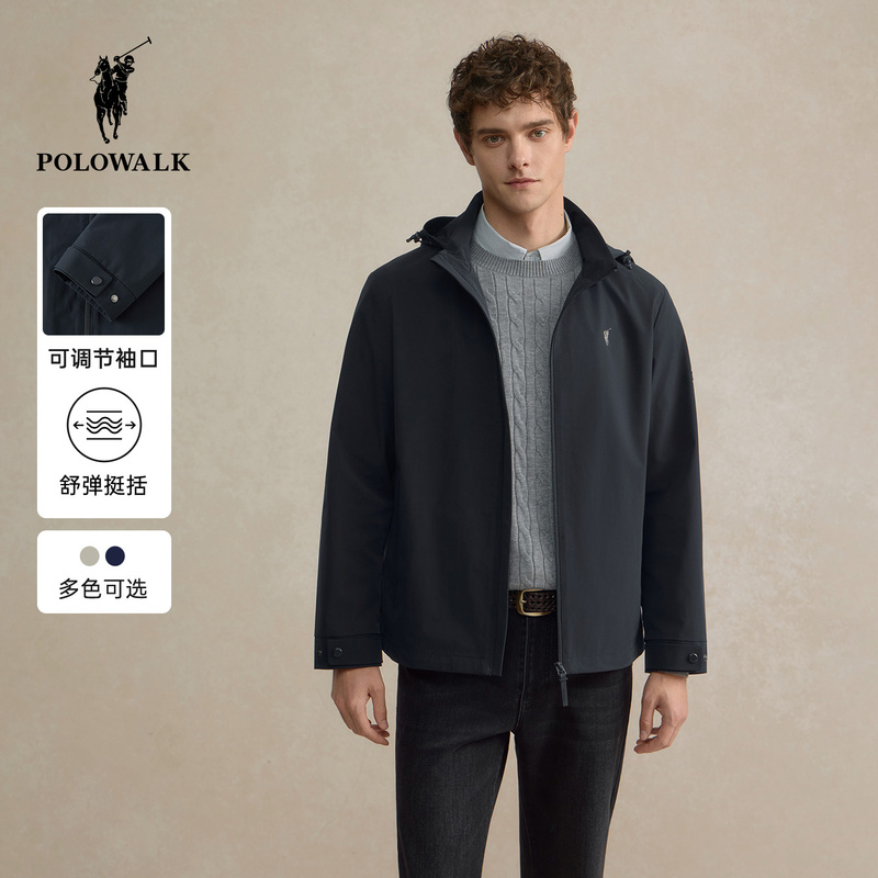 Polowalk Hooded Jacket Men's 2026 Spring Simple Casual Work Clothing Jacket Loose Hooded Top for Men