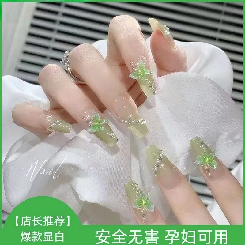 New Fresh Manicure Wearable Pure Desire Style Nail Tips Butterfly Whitening High-End Nails Removable Patch Finished Product
