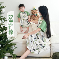 Bamboo cotton short-sleeved parent-child home clothes summer thin pajamas baby sleeping bags mothers nightgown home clothes parent-child clothes