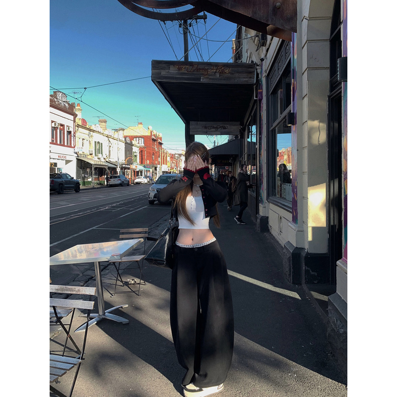Tongiiuu Casual Pants with Plaid Waistband, Loose Straight-Leg Slimming Casual Long Pants for Women, Autumn