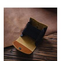 Retro first-layer crazy horse leather buckle wallet mens genuine leather large-capacity accordion card holder multi-card slot credit card holder