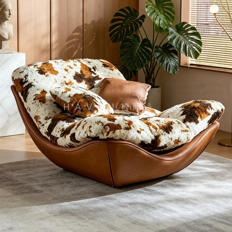 Chenille Velvet Italian-Style Leisure Sofa Chair, Reclining and Sleeping, Designer Living Room High-End Recliner, Balcony Lazy Sofa