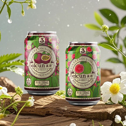 溪存苏打真果汁口味气泡水碳酸汽水柠檬百香果红番石榴2罐