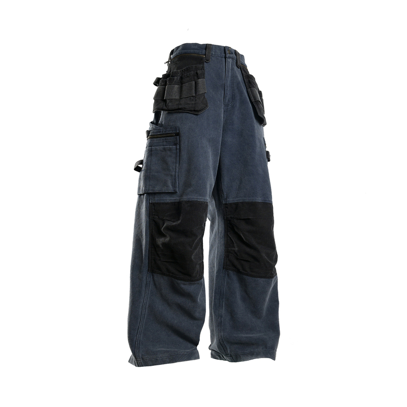 Fleamarket Original American Retro Patchwork Denim Cargo Pants Wide-Leg Pants Multi-Pocket Casual Straight-Leg Trousers Fleamarket Original American Retro Patchwork Denim Cargo Pants Wide-Leg Pants Multi-Pocket Casual Straight-Leg Trousers