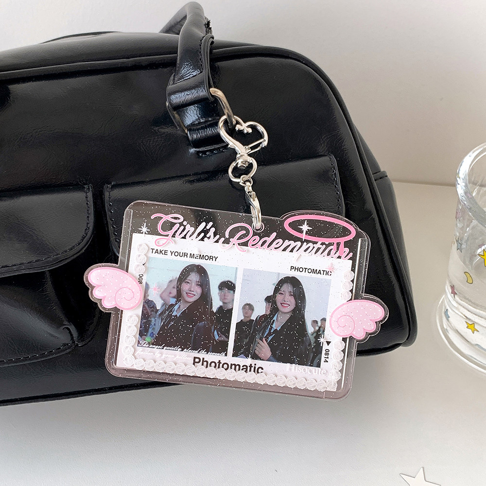 Instagram-style transparent acrylic 3-inch pendant card holder, cute girly wings horizontal card holder, instant card holder.