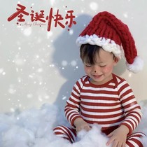 针织圣诞帽编织毛线婴儿红色宝宝圣诞睡帽帽子儿童成人礼物圣诞节