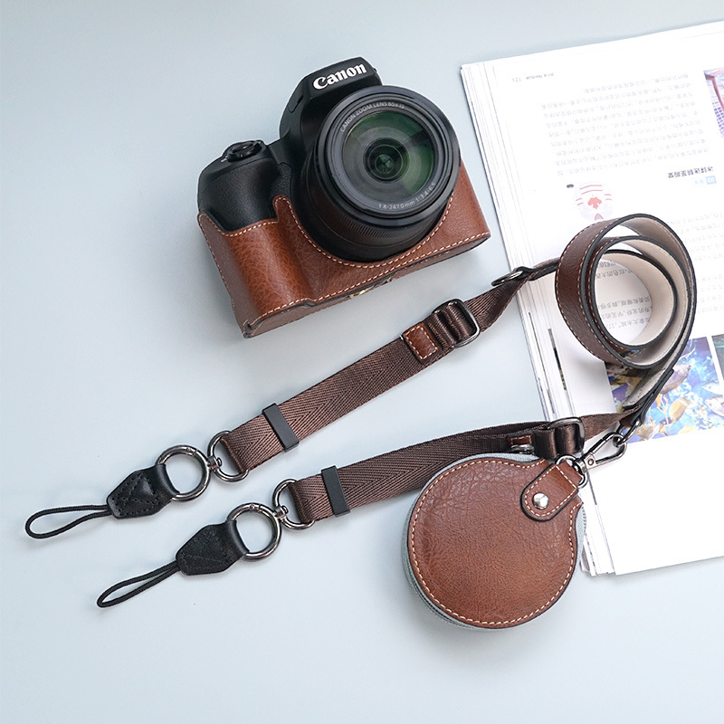 Suitable for Canon Sx70 Protective Case Sx70Hs Camera Protective Case Camera Bag Portable Camera Faux Leather Protective Case Anti-Scratch Dustproof Shoulder Strap Accessories