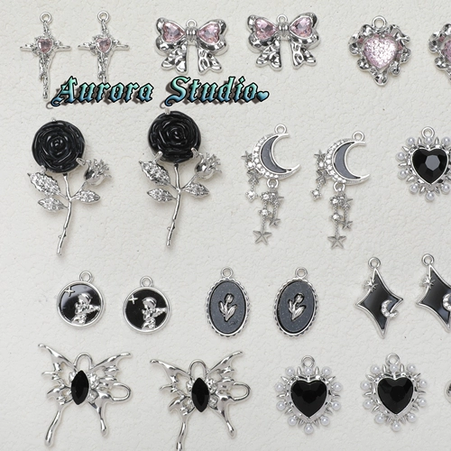 Aurora Y2K Black Fan Series [Сердце палинг девушка] Любовь подвеска для лука сделай свой материал из бисера ручной работы ручной работы