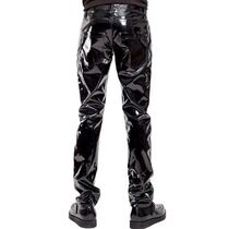 Homme Black Patent Leather Motorcyle Biker Pants Glossy Mid W