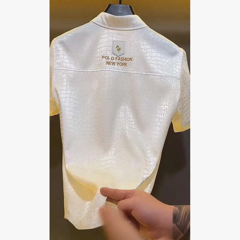 2026 Summer New Original Fabric Jacquard Men's Short-Sleeve Shirt Embroidered Fashion Trend Casual Business Lightweight Shirt 2026 Summer New Original Fabric Jacquard Men's Short-Sleeve Shirt Embroidered Fashion Trend Casual Business Lightweight Shirt