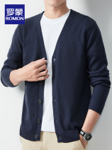 Romon Sweater Cardigan Mens Casual Versatile Stretch V-Neck Shirt 2023 Autumn and Winter New Slim Simple Jacket