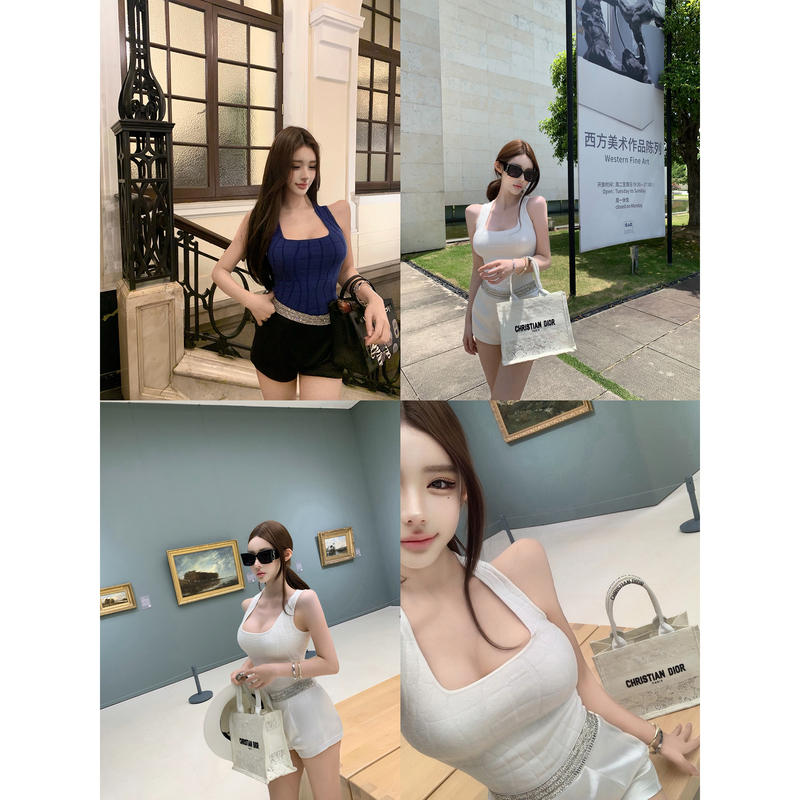 Defunct Pill Brand【Relaxing Killer】Crocodile Pattern Spicy Girl U-Neck Knitted Camisole for Women Defunct Pill Brand【Relaxing Killer】Crocodile Pattern Spicy Girl U-Neck Knitted Camisole for Women