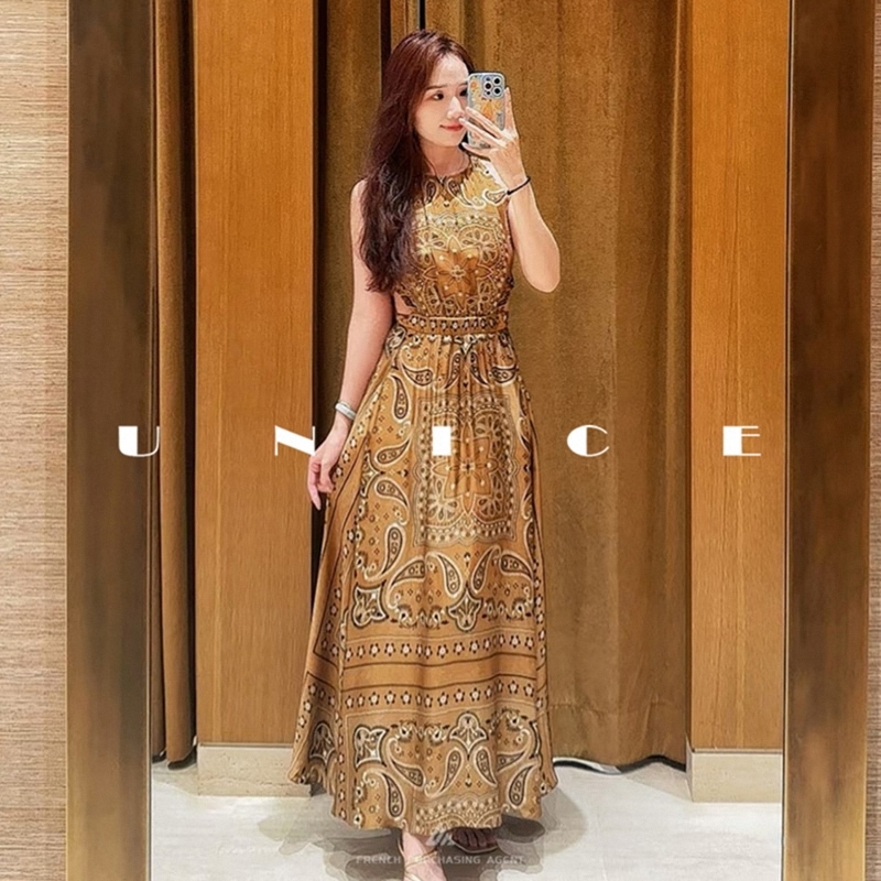 French Sandro Dress 26 Spring and Summer French Retro Paisley Print Sleeveless Long Dress Sfpro04846