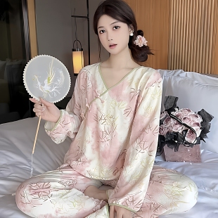 【浪莎】新中式云朵棉开衫睡衣带胸垫