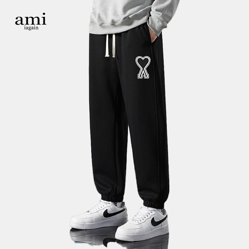 Ami Iagain Official Sweatpants for Men and Women, Autumn and Winter Fleece-Lined, Large Size Casual Pants, Versatile Jogger Pants for Couples, Trendy