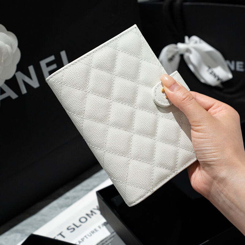 26P Chanel-Style Classic Quilted Passport Holder Snap Card Holder Coin Purse Cowhide Sheepskin Caviar Leather Women's Model