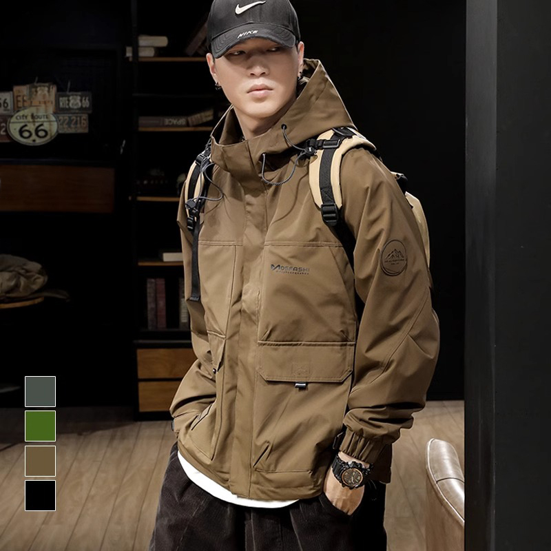 Hs Autumn New Men's Outdoor Softshell Jacket Trendy Loose Large Size Retro Workwear Windbreaker Jacket