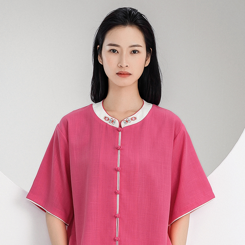 An upscale country Wind Blossom Embroidered Taiji Clothes Mid-Sleeve Women's Summer Season Taijiquan Short Sleeve Practice Martial-Taobao