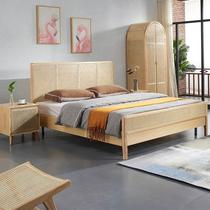 Nordic rattan bed solid wood bed 1 8m double bed hotel bed and breakfast furniture simple Japanese rattan bed