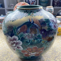 Kutani ware hand-painted peony flower and bird vase by Yongfeng