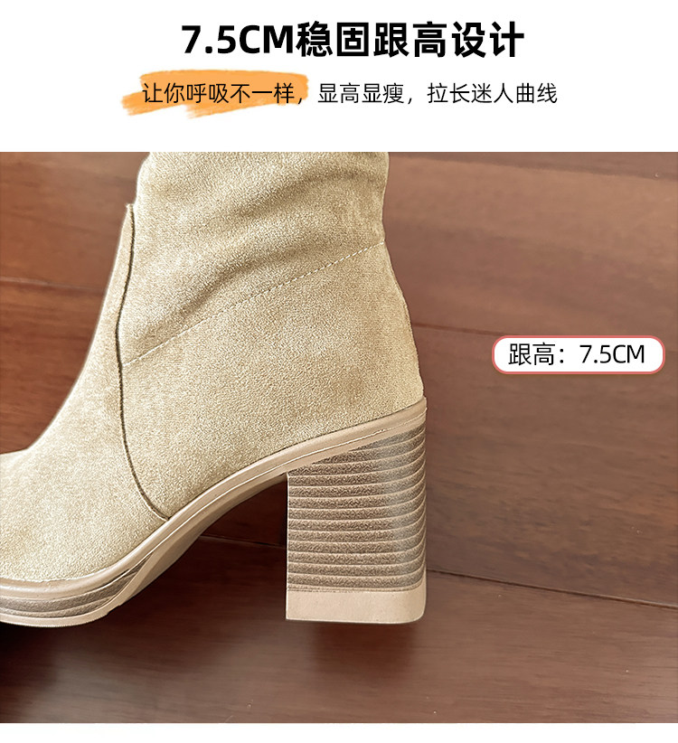 Западные Boots 高跟防水台长靴女侧拉炼 炼 𫔀两穿骑行靴高筒不过膝长筒靴小个子西部靴